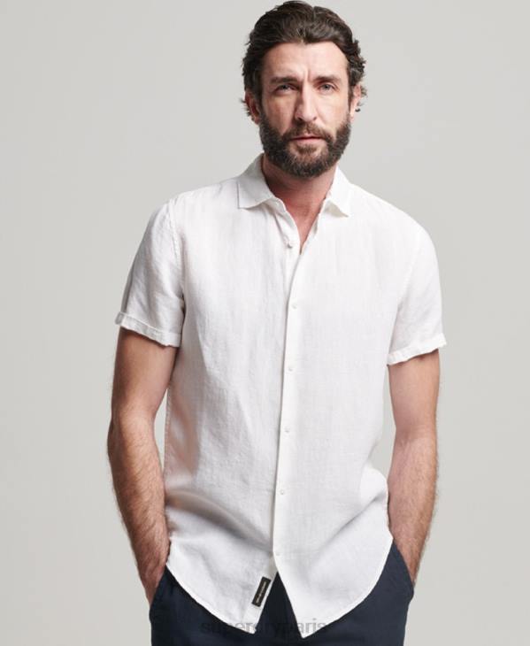 Superdry Hommes chemise décontractée en lin studios D64Z2 vêtements blanc