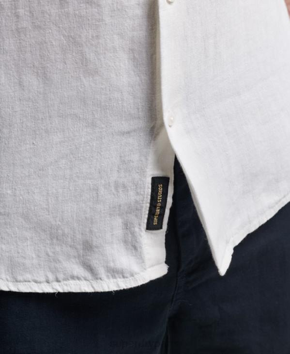 Superdry Hommes chemise décontractée en lin studios D64Z2 vêtements blanc