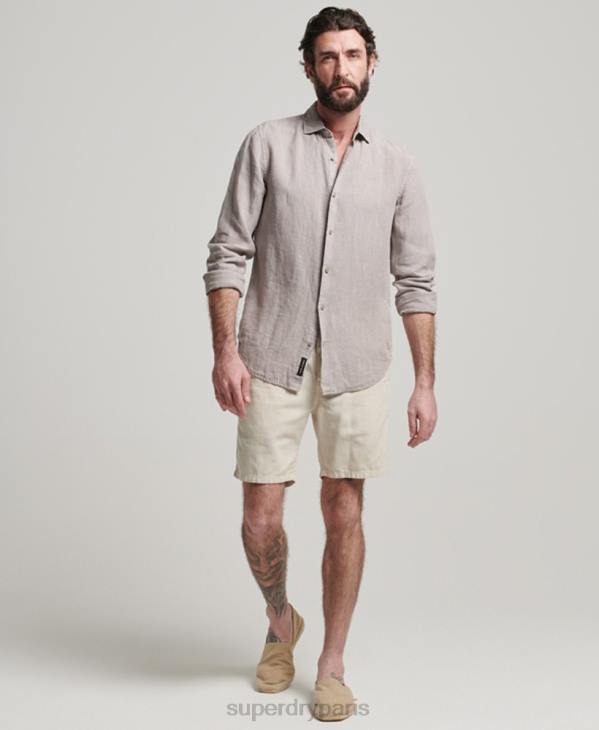 Superdry Hommes chemise décontractée à manches longues en lin D64Z134 vêtements gris foncé