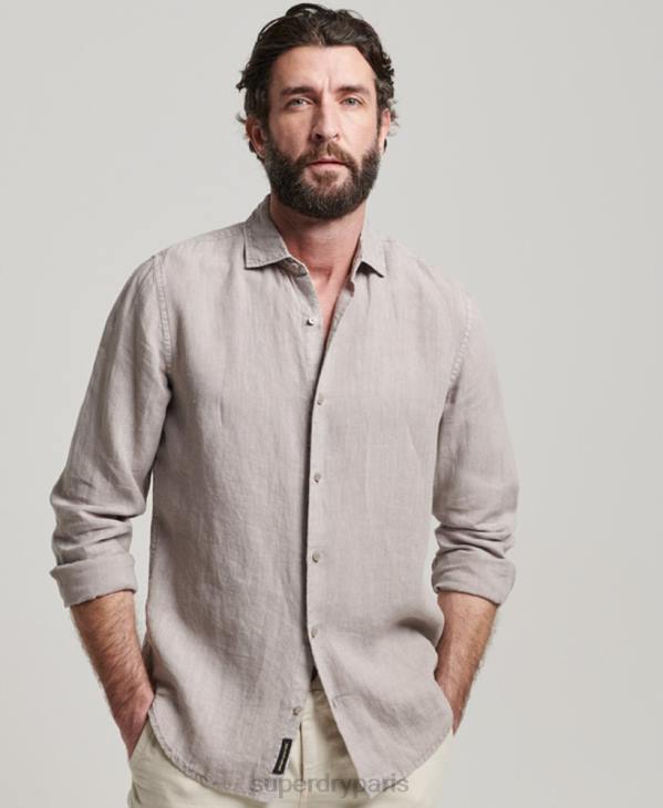 Superdry Hommes chemise décontractée à manches longues en lin D64Z134 vêtements gris foncé