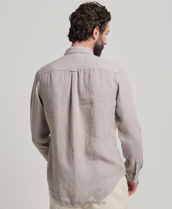 Superdry Hommes chemise décontractée à manches longues en lin D64Z134 vêtements gris foncé