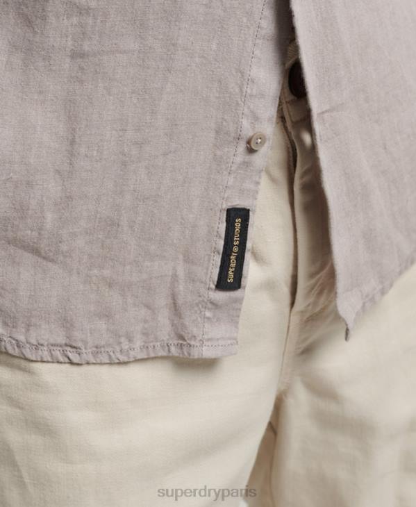 Superdry Hommes chemise décontractée à manches longues en lin D64Z134 vêtements gris foncé