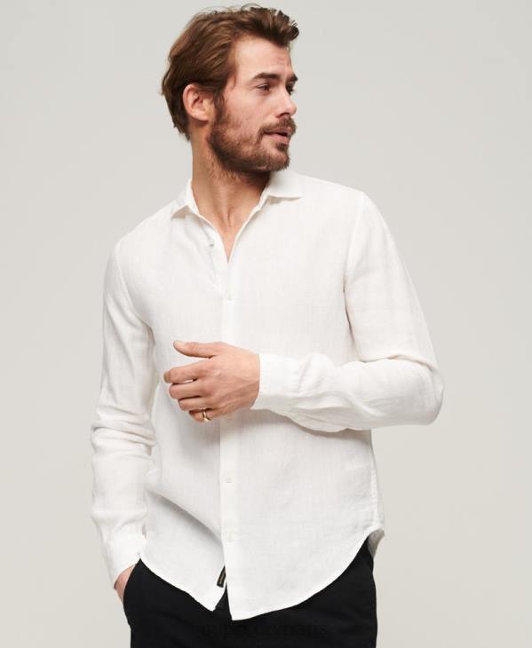 Superdry Hommes chemise décontractée à manches longues en lin D64Z144 vêtements blanc