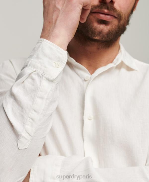Superdry Hommes chemise décontractée à manches longues en lin D64Z144 vêtements blanc