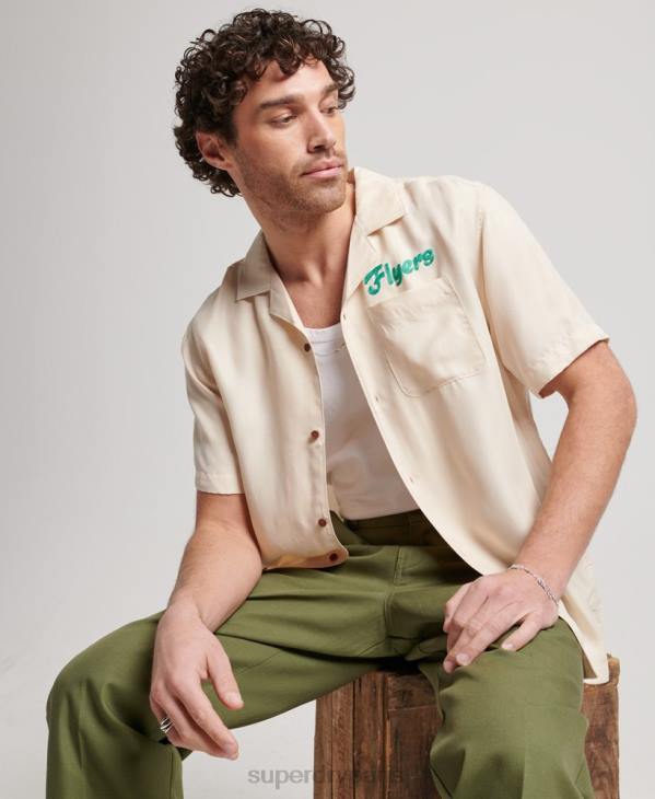 Superdry Hommes chemise de bowling vintage à manches courtes D64Z170 vêtements crème
