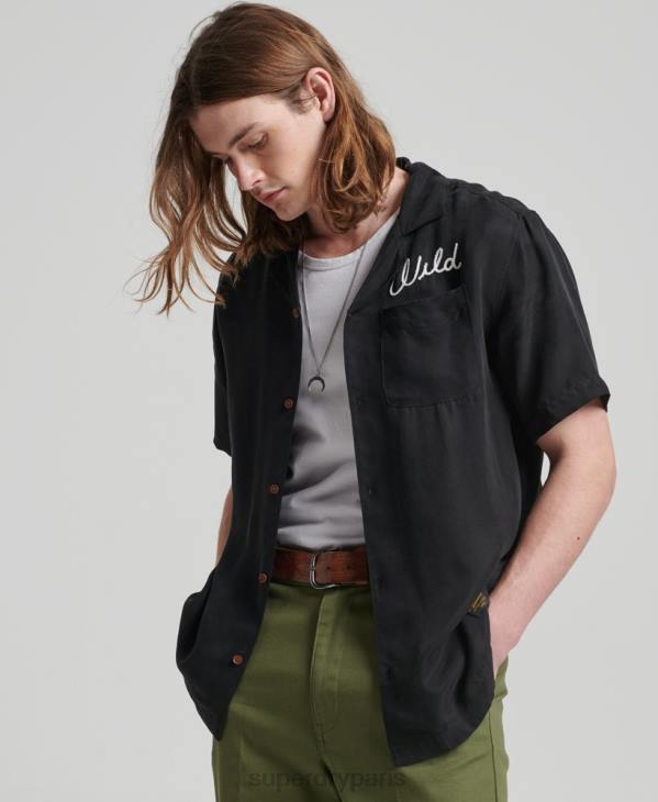 Superdry Hommes chemise de bowling vintage à manches courtes D64Z172 vêtements noir