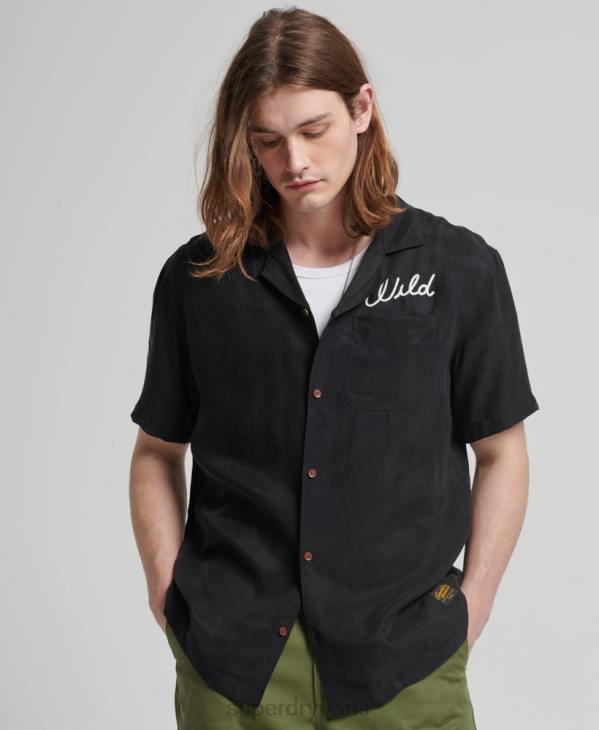 Superdry Hommes chemise de bowling vintage à manches courtes D64Z172 vêtements noir
