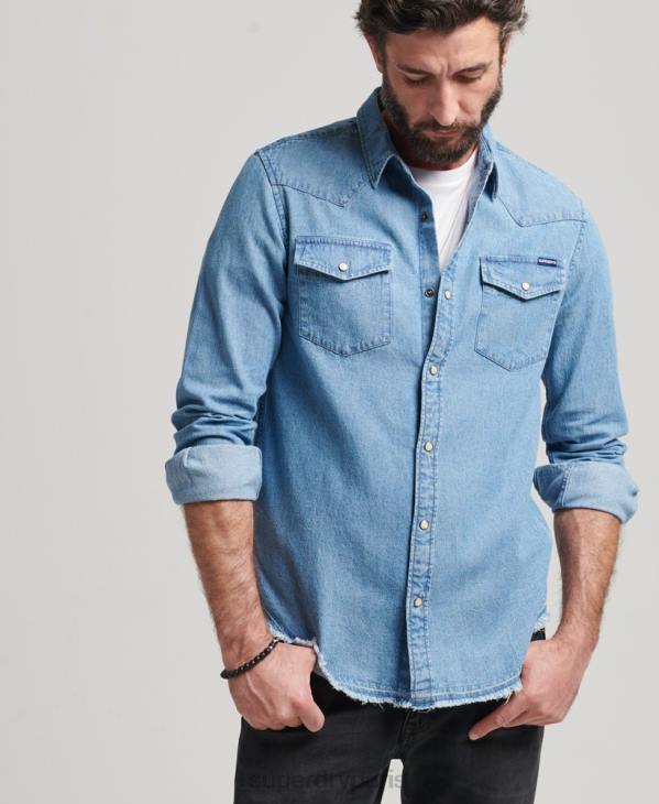 Superdry Hommes chemise de résurrection D64Z219 vêtements bleu