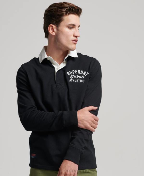 Superdry Hommes chemise de rugby à appliqués vintage D64Z1523 vêtements noir