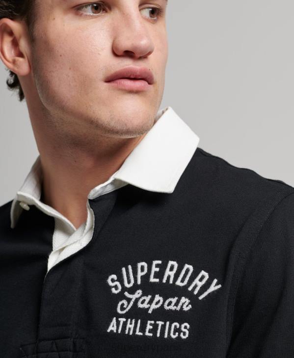 Superdry Hommes chemise de rugby à appliqués vintage D64Z1523 vêtements noir