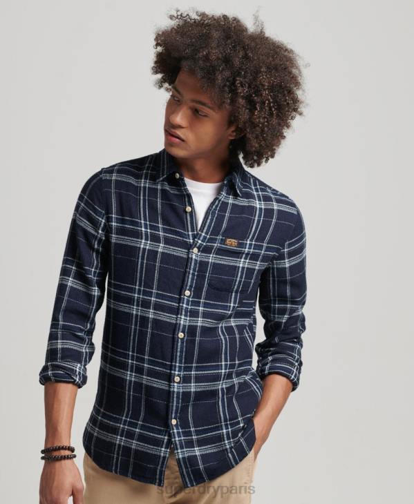Superdry Hommes chemise de travail en coton à manches longues D64Z137 vêtements bleu foncé