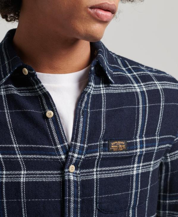 Superdry Hommes chemise de travail en coton à manches longues D64Z137 vêtements bleu foncé