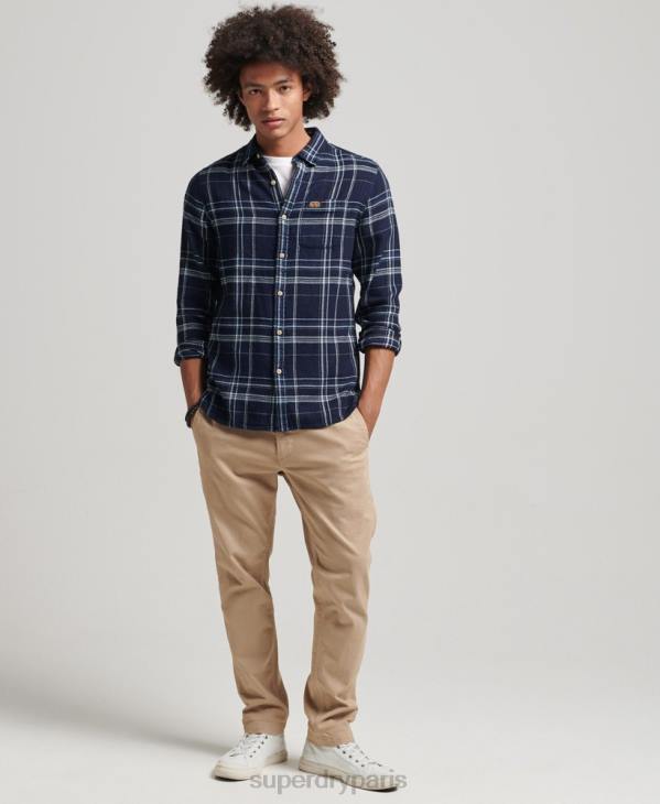 Superdry Hommes chemise de travail en coton à manches longues D64Z137 vêtements bleu foncé