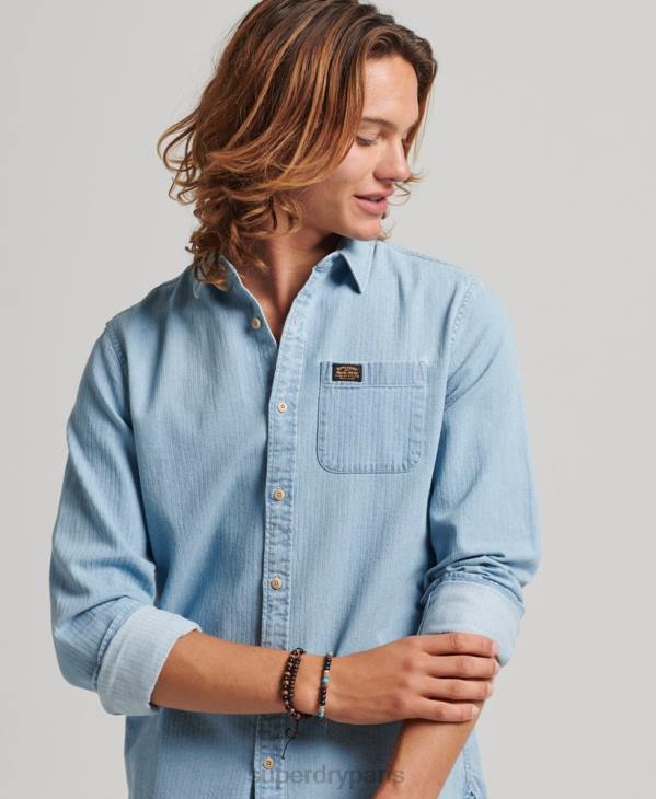Superdry Hommes chemise de travail en coton à manches longues D64Z188 vêtements bleu clair
