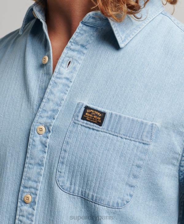 Superdry Hommes chemise de travail en coton à manches longues D64Z188 vêtements bleu clair