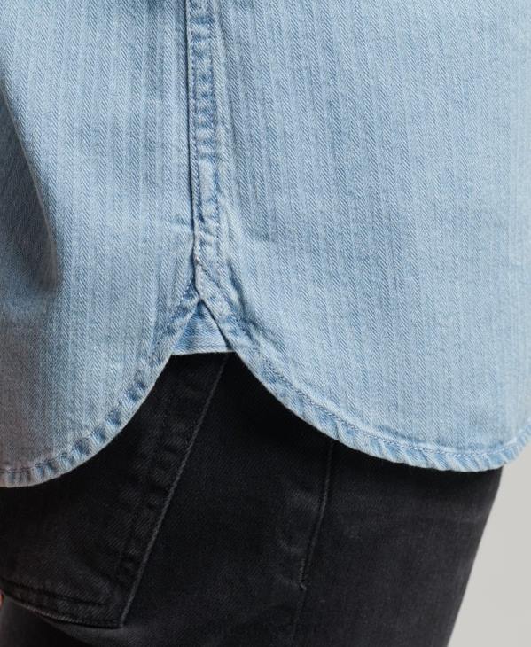 Superdry Hommes chemise de travail en coton à manches longues D64Z188 vêtements bleu clair