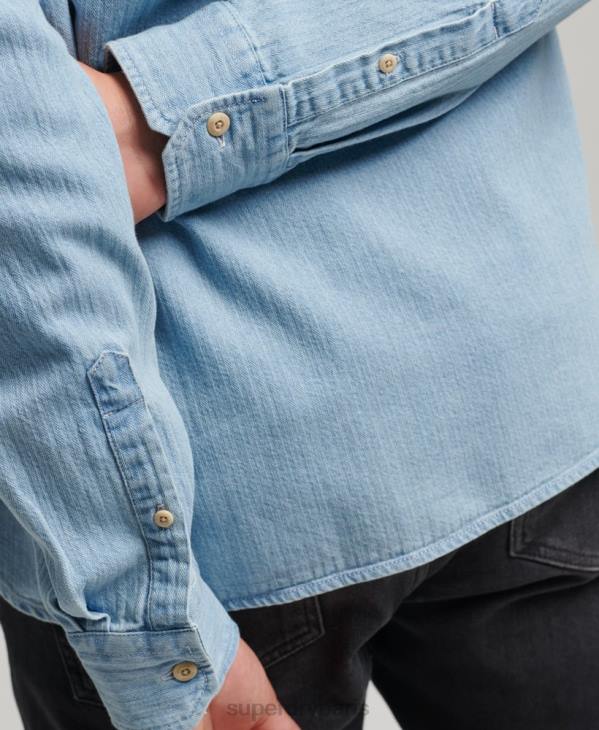 Superdry Hommes chemise de travail en coton à manches longues D64Z188 vêtements bleu clair