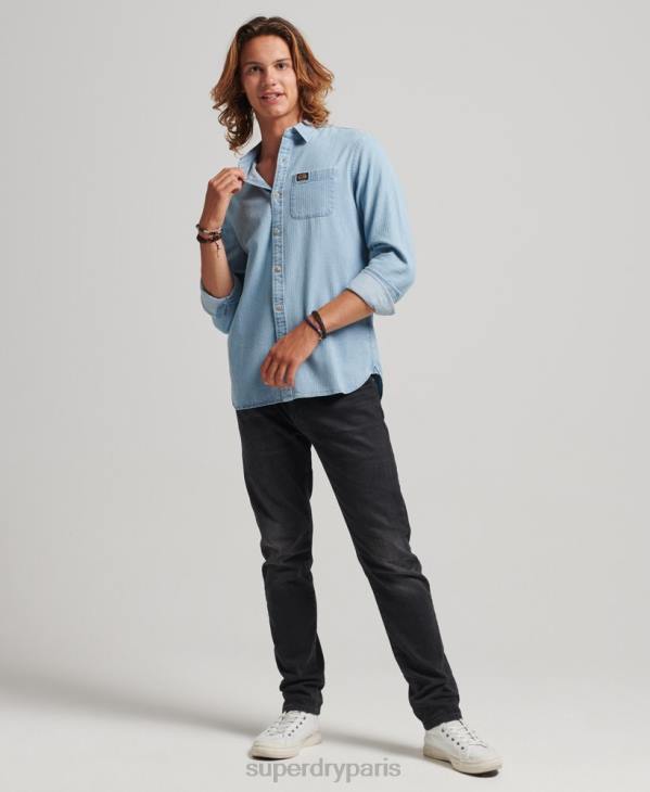 Superdry Hommes chemise de travail en coton à manches longues D64Z188 vêtements bleu clair