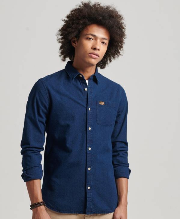 Superdry Hommes chemise de travail en coton à manches longues D64Z194 vêtements bleu foncé