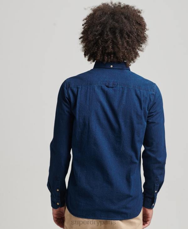 Superdry Hommes chemise de travail en coton à manches longues D64Z194 vêtements bleu foncé
