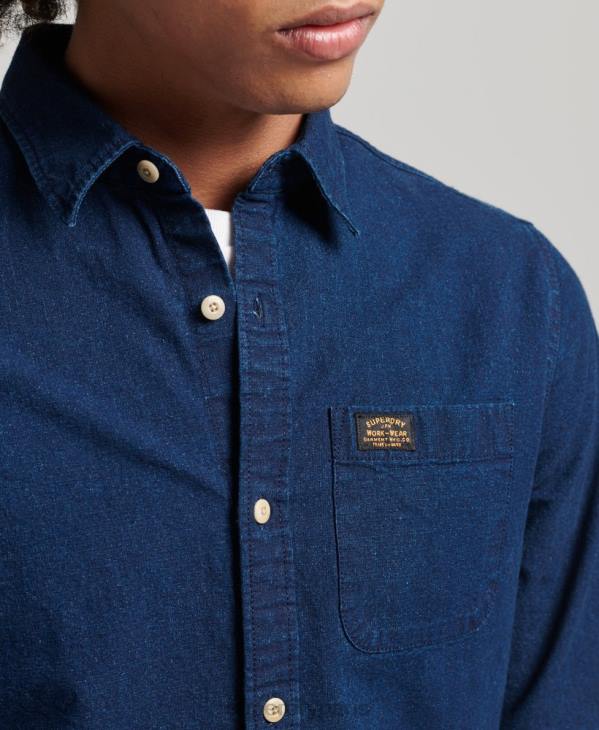 Superdry Hommes chemise de travail en coton à manches longues D64Z194 vêtements bleu foncé