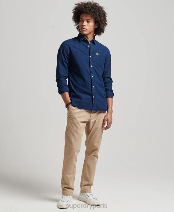 Superdry Hommes chemise de travail en coton à manches longues D64Z194 vêtements bleu foncé