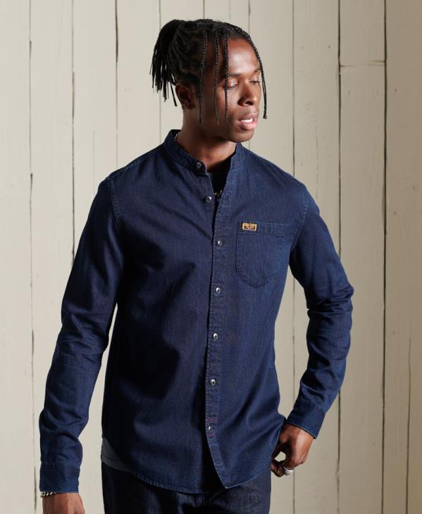 Superdry Hommes chemise de travail henley indigo D64Z235 vêtements bleu clair
