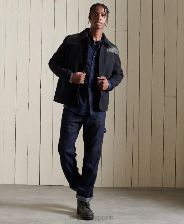 Superdry Hommes chemise de travail henley indigo D64Z235 vêtements bleu clair