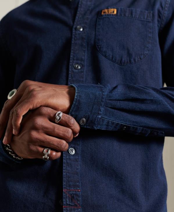 Superdry Hommes chemise de travail henley indigo D64Z235 vêtements bleu clair
