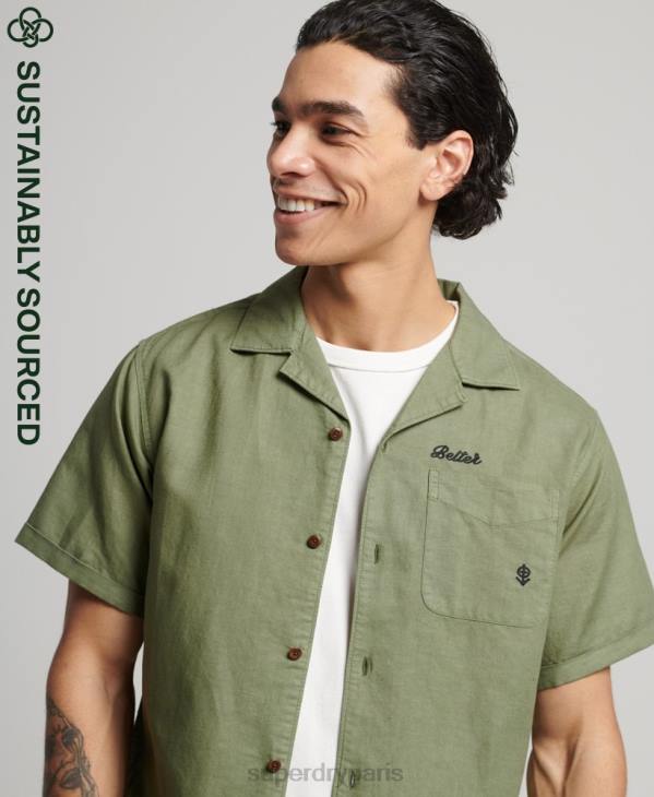 Superdry Hommes chemise de villégiature vintage D64Z189 vêtements kaki