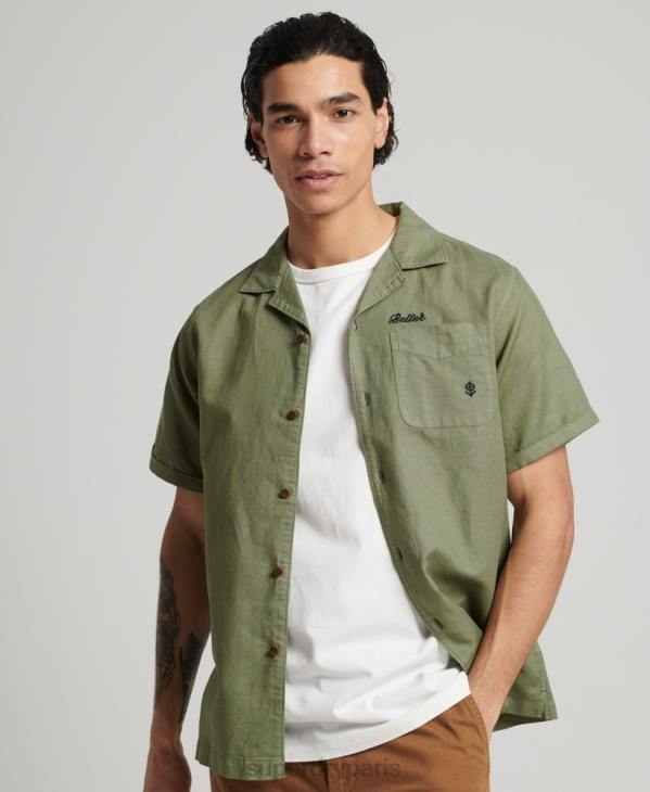 Superdry Hommes chemise de villégiature vintage D64Z189 vêtements kaki