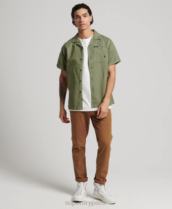 Superdry Hommes chemise de villégiature vintage D64Z189 vêtements kaki