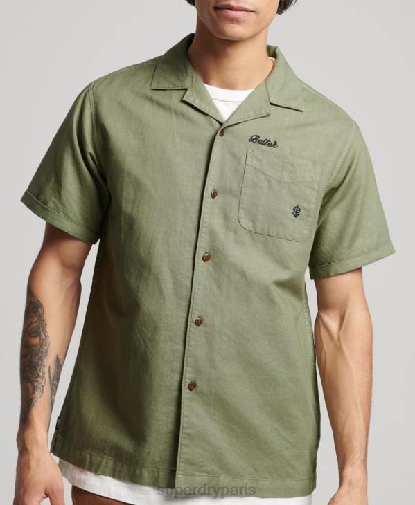 Superdry Hommes chemise de villégiature vintage D64Z189 vêtements kaki