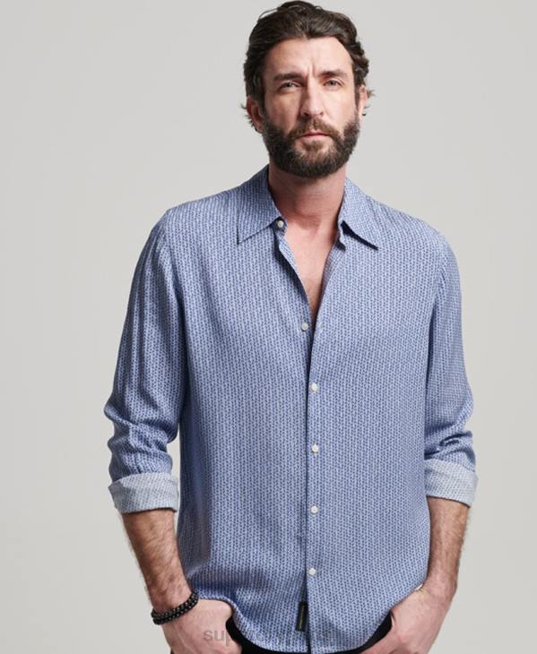 Superdry Hommes chemise des années 70 D64Z180 vêtements bleu