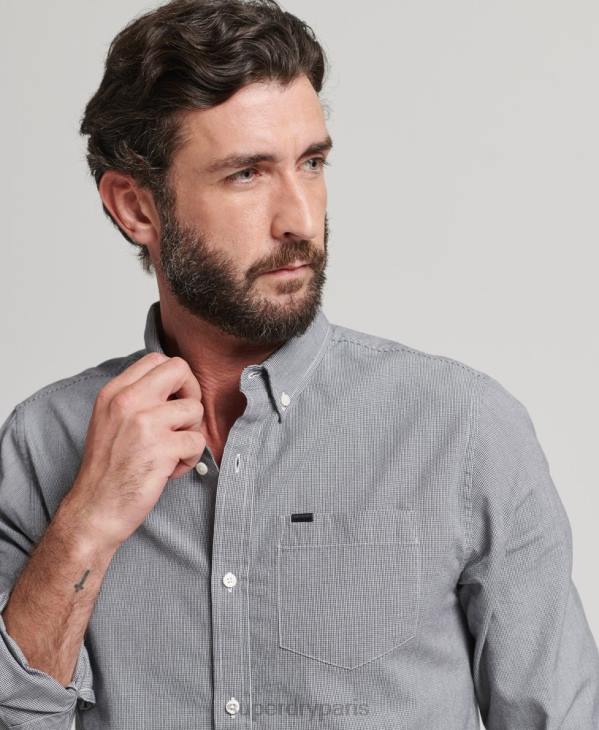Superdry Hommes chemise en coton à micro carreaux D64Z147 vêtements noir