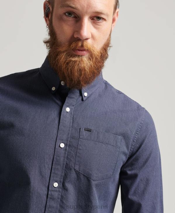 Superdry Hommes chemise en coton à micro carreaux D64Z178 vêtements marine
