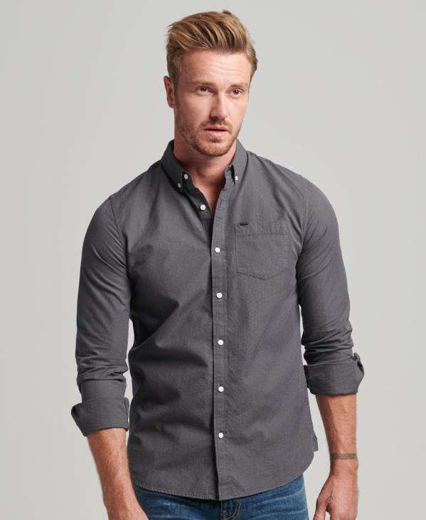 Superdry Hommes chemise en coton à micro carreaux D64Z211 vêtements gris