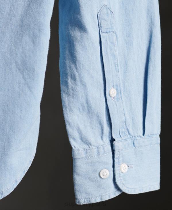 Superdry Hommes chemise grand-père en sergé classique D64Z242 vêtements bleu