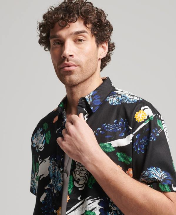 Superdry Hommes chemise hawaïenne à manches courtes D64Z124 vêtements noir