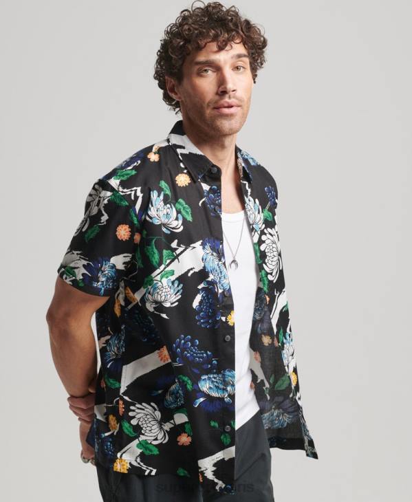 Superdry Hommes chemise hawaïenne à manches courtes D64Z124 vêtements noir