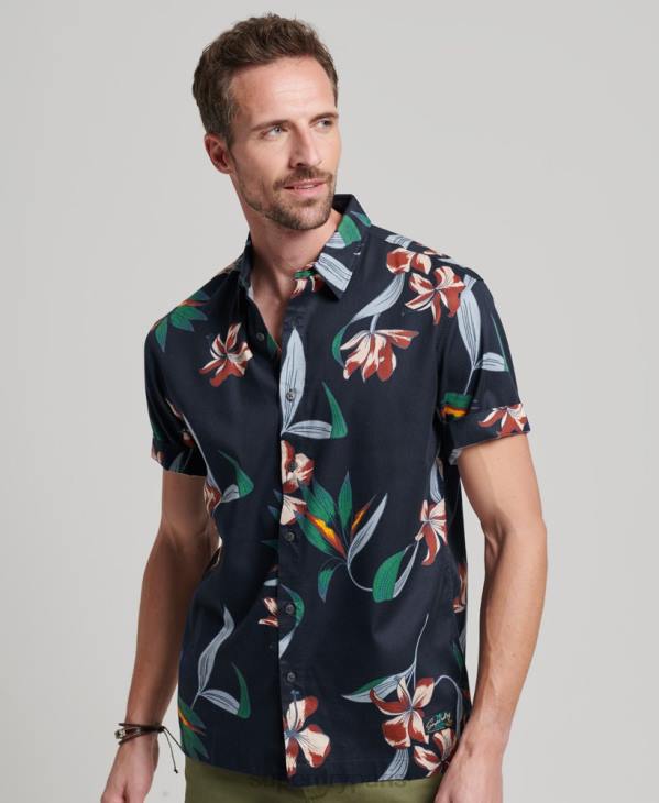 Superdry Hommes chemise hawaïenne à manches courtes D64Z28 vêtements marine