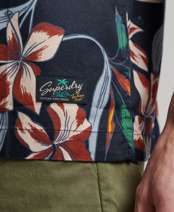 Superdry Hommes chemise hawaïenne à manches courtes D64Z28 vêtements marine