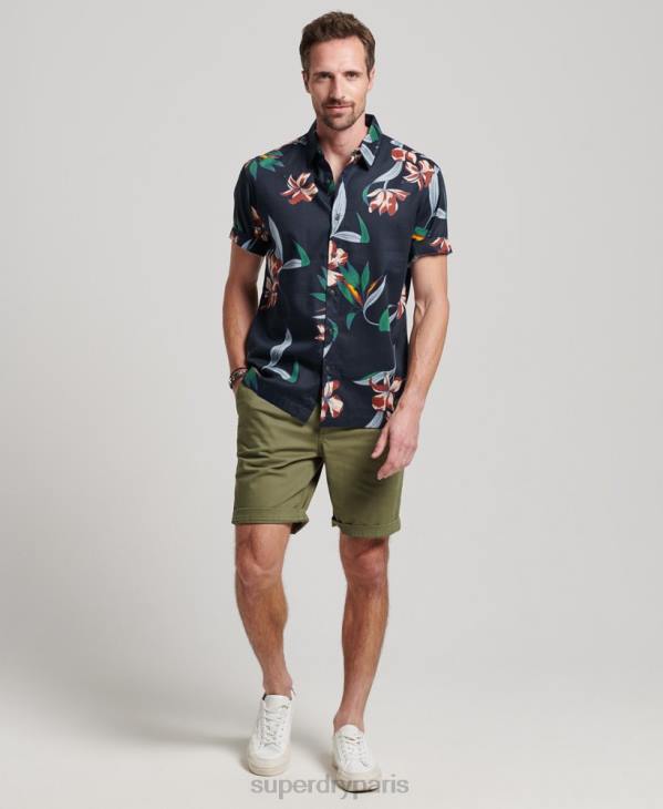 Superdry Hommes chemise hawaïenne à manches courtes D64Z28 vêtements marine