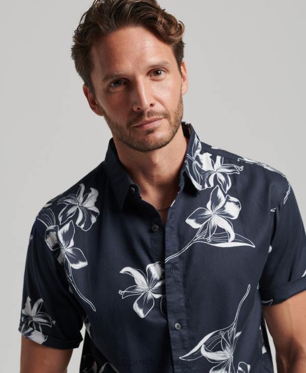 Superdry Hommes chemise hawaïenne à manches courtes D64Z83 vêtements marine