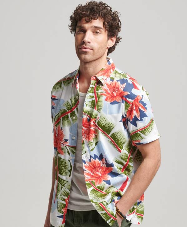 Superdry Hommes chemise hawaïenne à manches courtes D64Z85 vêtements blanc