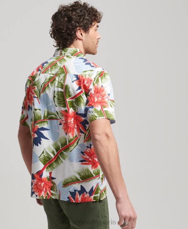 Superdry Hommes chemise hawaïenne à manches courtes D64Z85 vêtements blanc