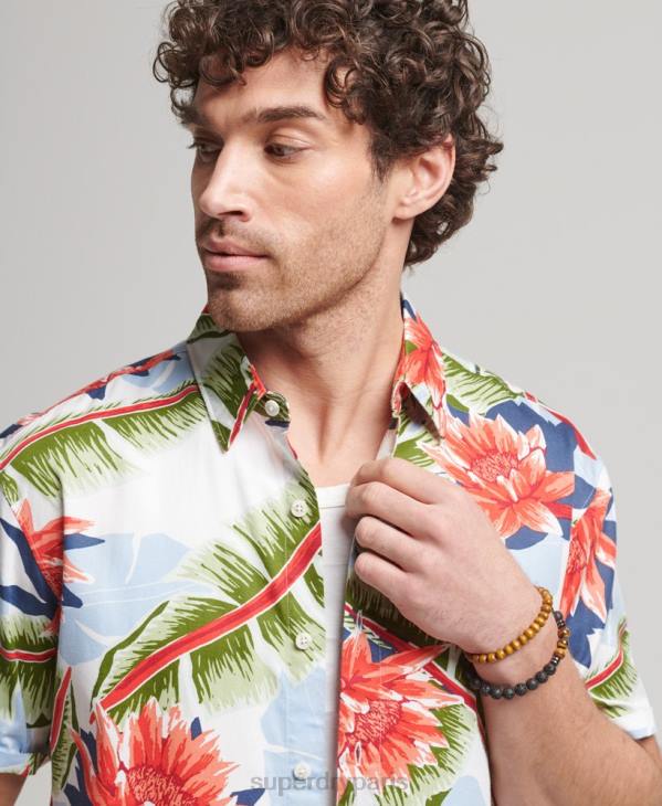Superdry Hommes chemise hawaïenne à manches courtes D64Z85 vêtements blanc