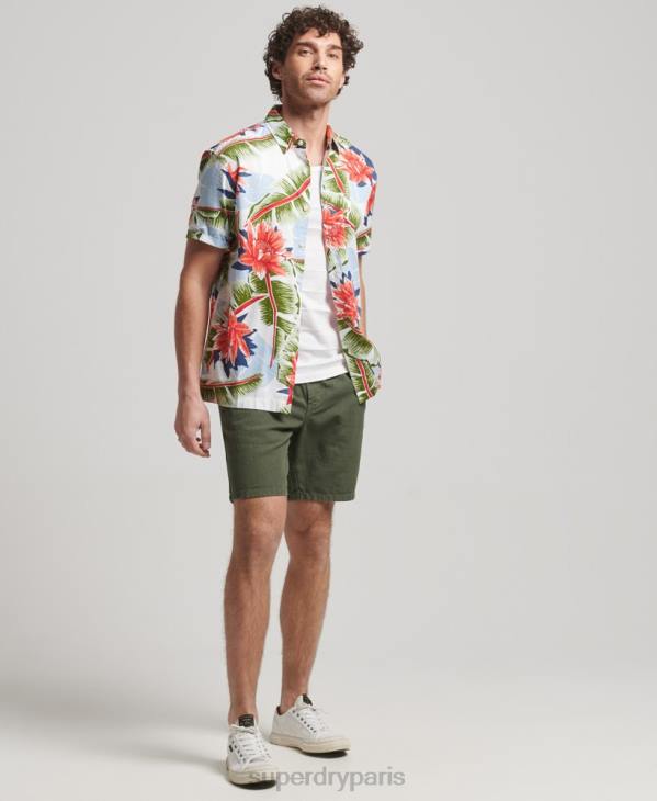 Superdry Hommes chemise hawaïenne à manches courtes D64Z85 vêtements blanc