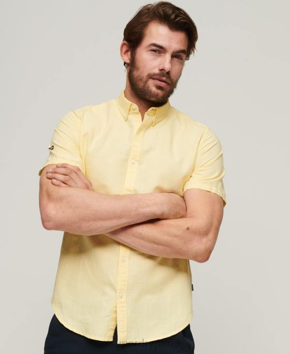 Superdry Hommes chemise à manches courtes en lin et coton bio D64Z125 vêtements jaune