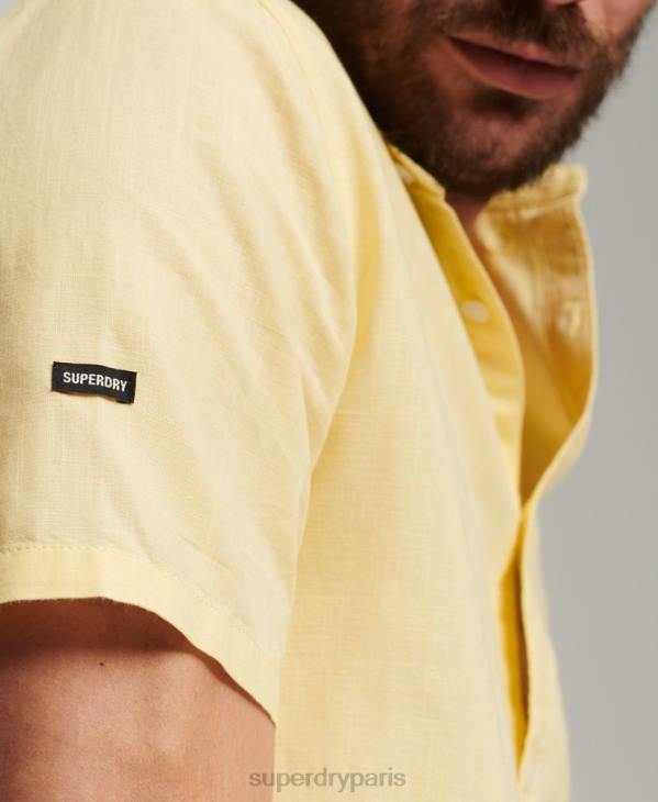 Superdry Hommes chemise à manches courtes en lin et coton bio D64Z125 vêtements jaune